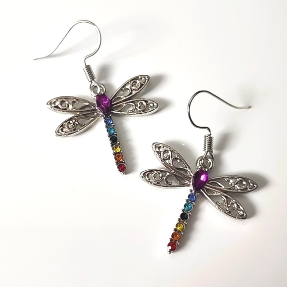 Boho Gypsy Sisters Jewelry - Dragonfly Earrings Multicolor Gems Boho #2